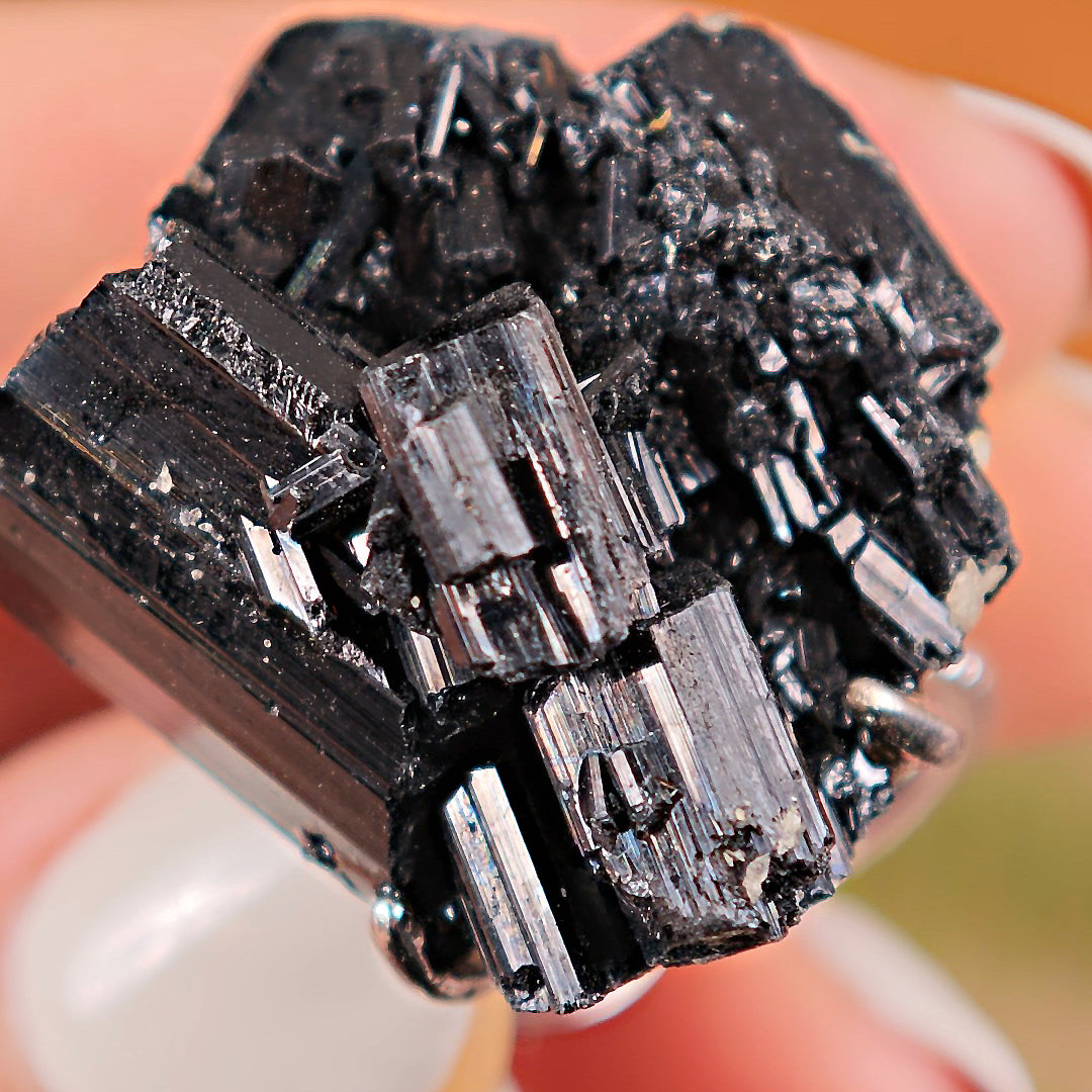 Raw Schorl Adjustable Ring – Natural Mineral Stone Ring, Handmade One of a Kind Jewelry-027