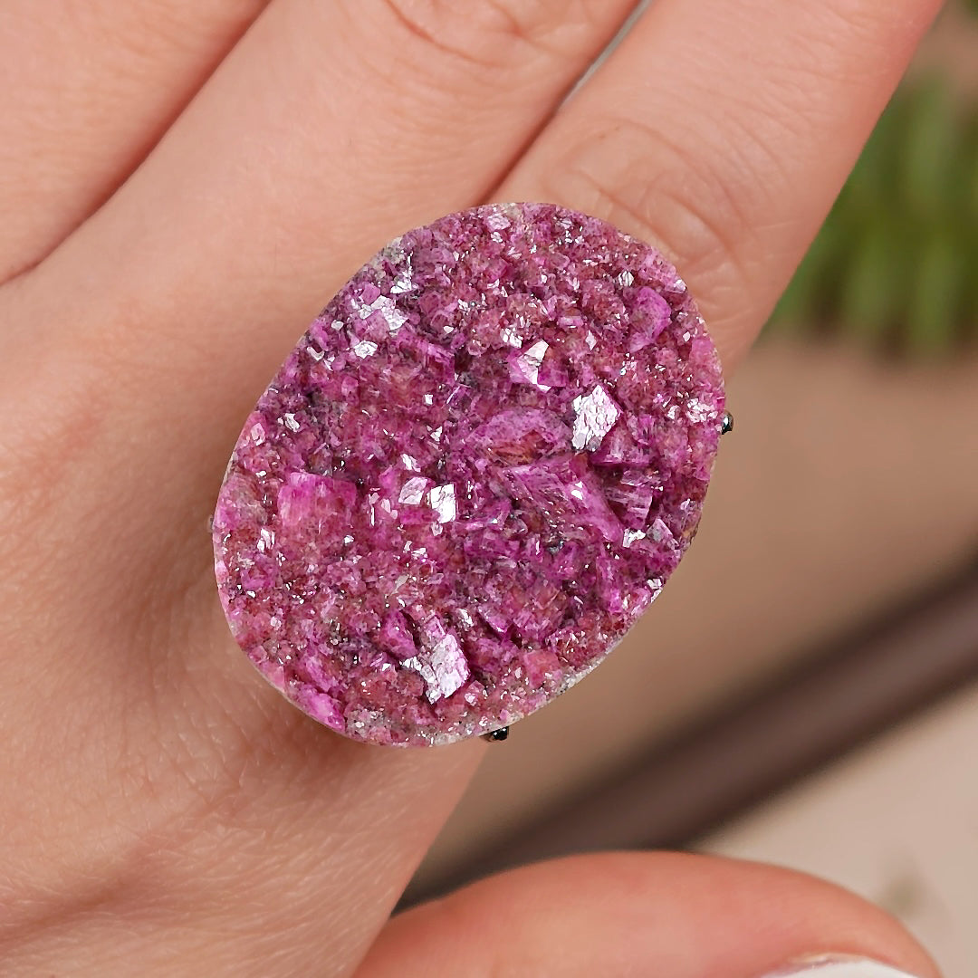 Raw Cobaltoan Calcite Adjustable Ring – Natural Mineral Stone Ring, Handmade One of a Kind Jewelry-028