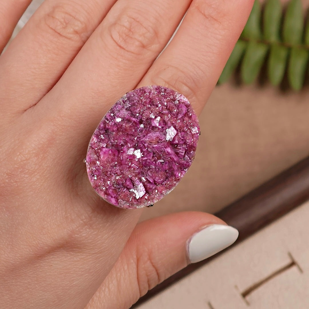 Raw Cobaltoan Calcite Adjustable Ring – Natural Mineral Stone Ring, Handmade One of a Kind Jewelry-028