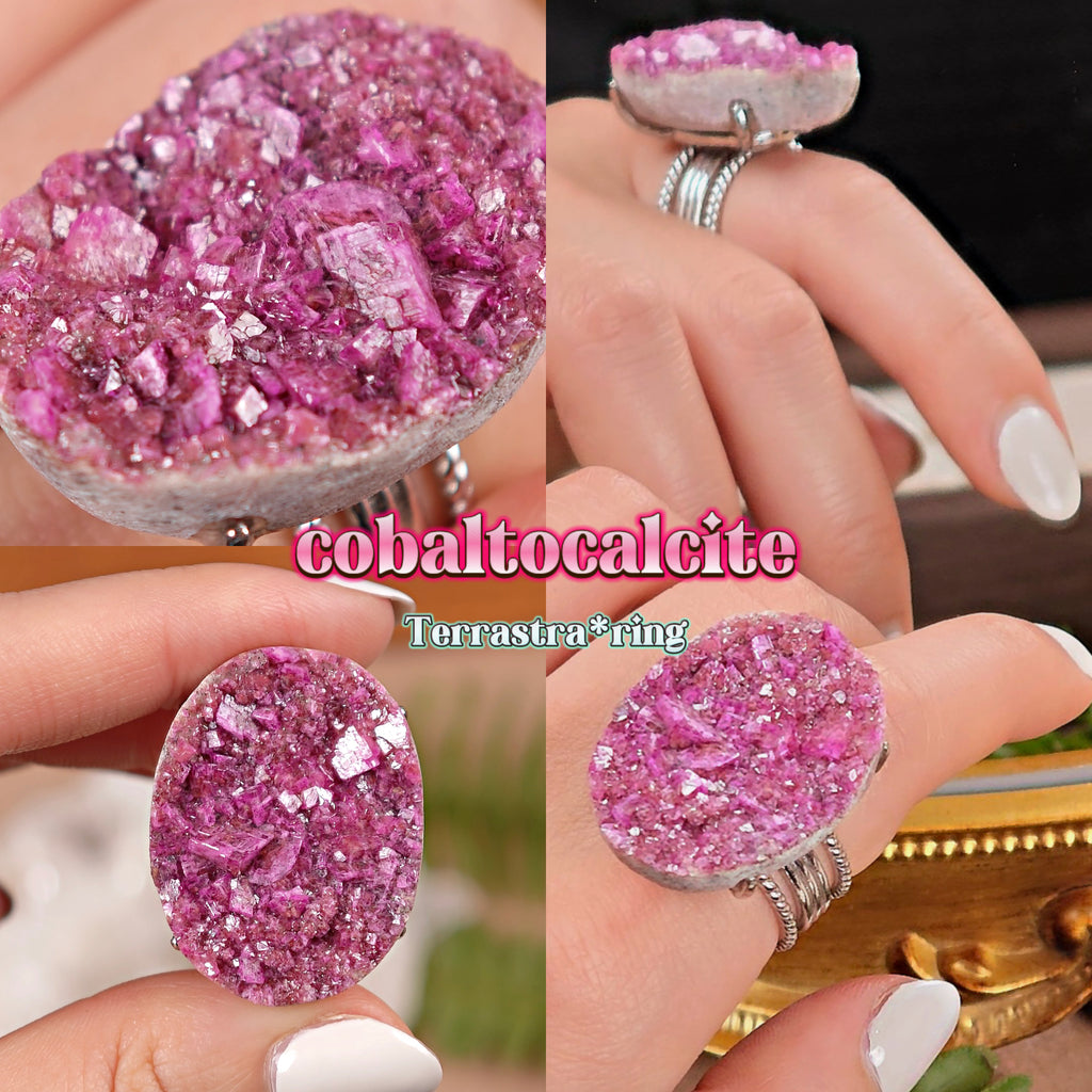 Raw Cobaltoan Calcite Adjustable Ring – Natural Mineral Stone Ring, Handmade One of a Kind Jewelry-028