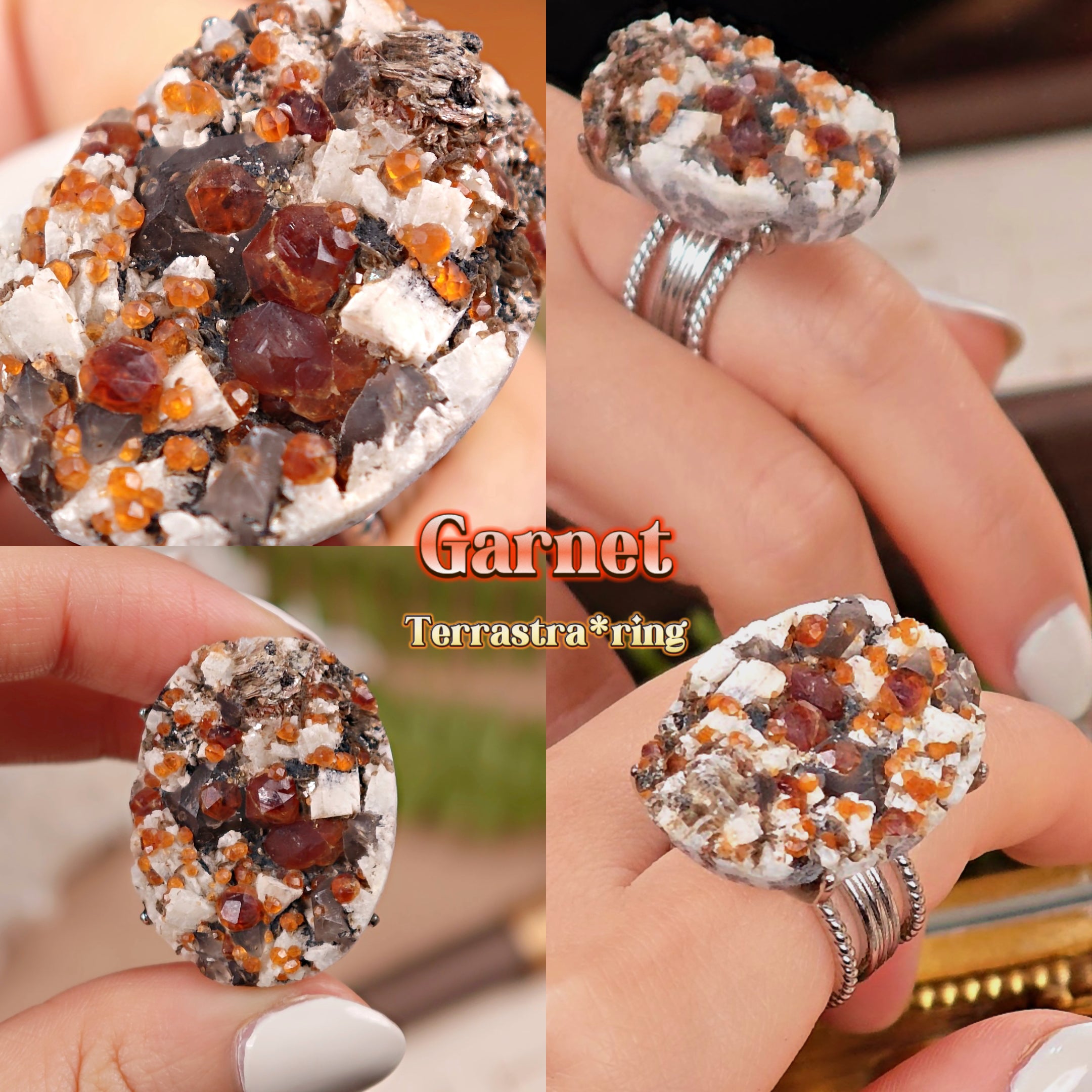 Raw Garnet Adjustable Ring – Natural Mineral Stone Ring, Handmade One of a Kind Jewelry-024