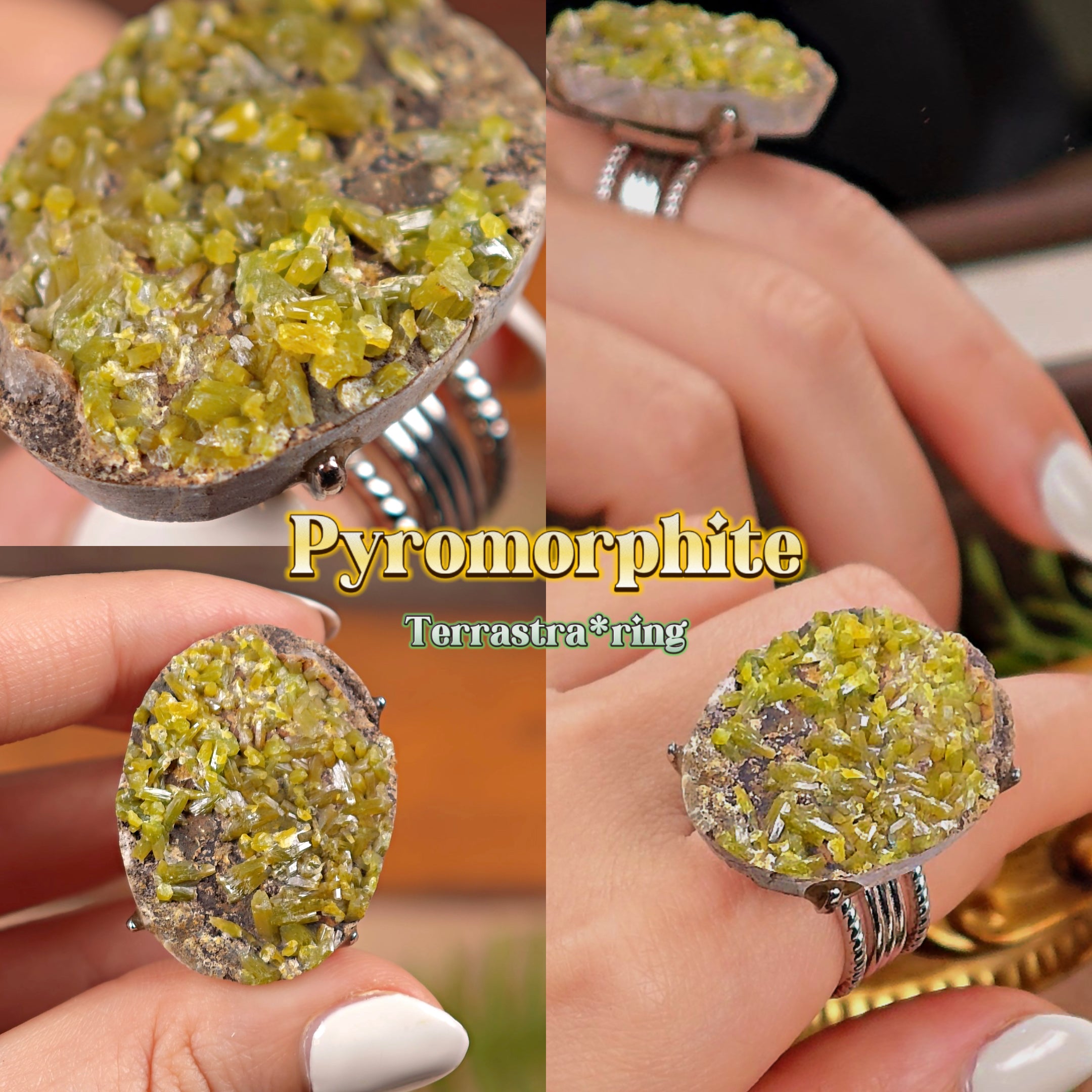 Raw Pyromorphite Adjustable Ring – Natural Mineral Stone Ring, Handmade One of a Kind Jewelry-016