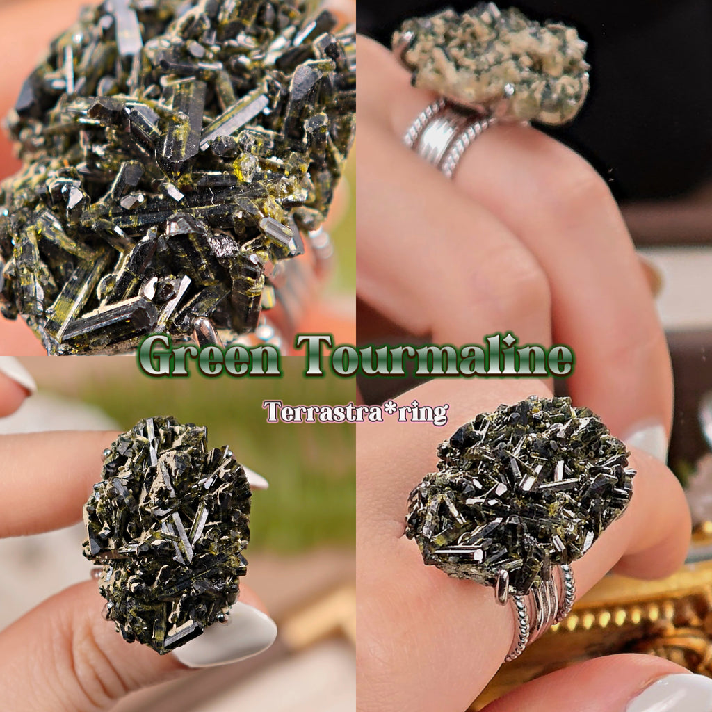 Raw Green Tourmaline Adjustable Ring – Natural Mineral Stone Ring, Handmade One of a Kind Jewelry-013