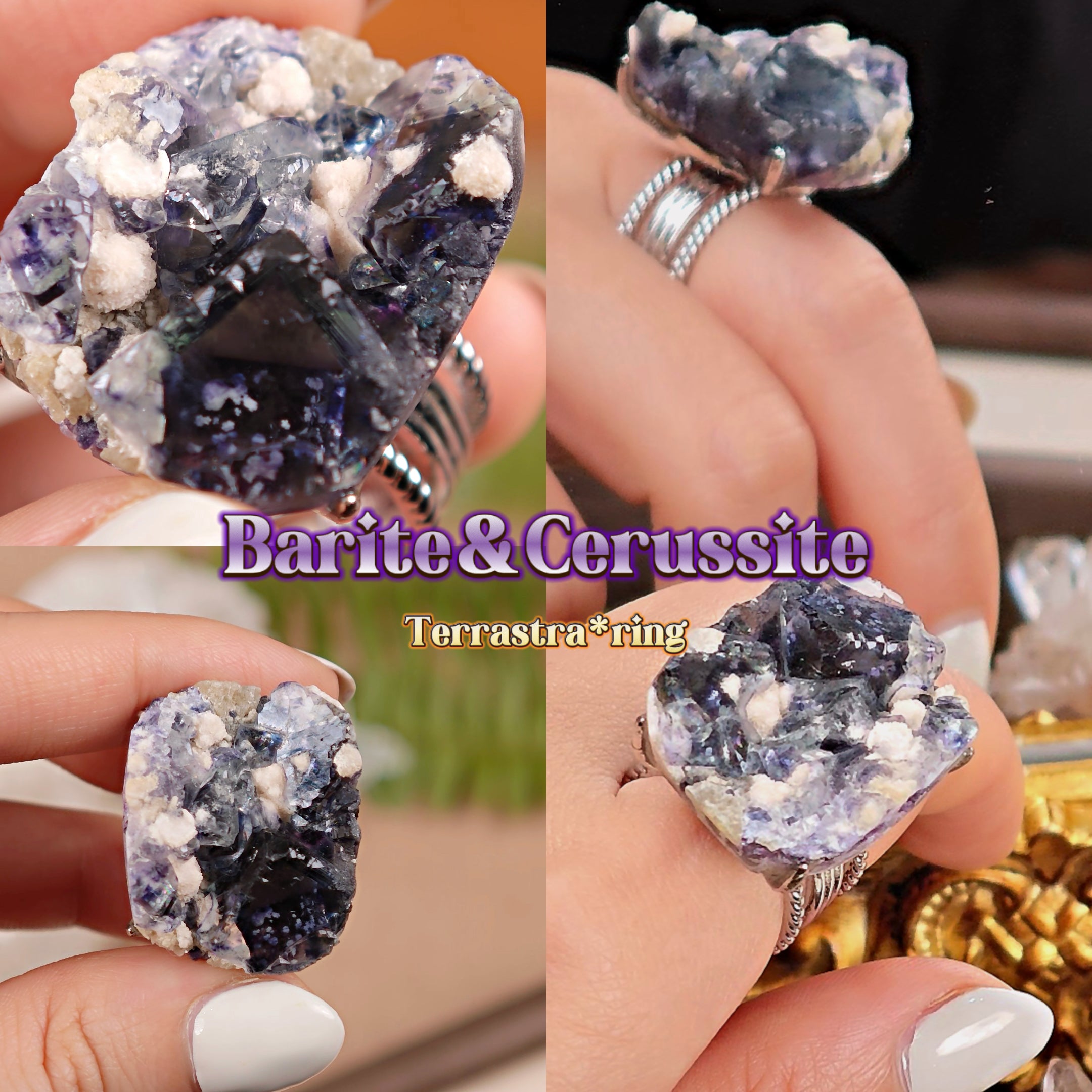 Raw Phantom Fluorite Adjustable Ring – Natural Mineral Stone Ring, Handmade One of a Kind Jewelry-012