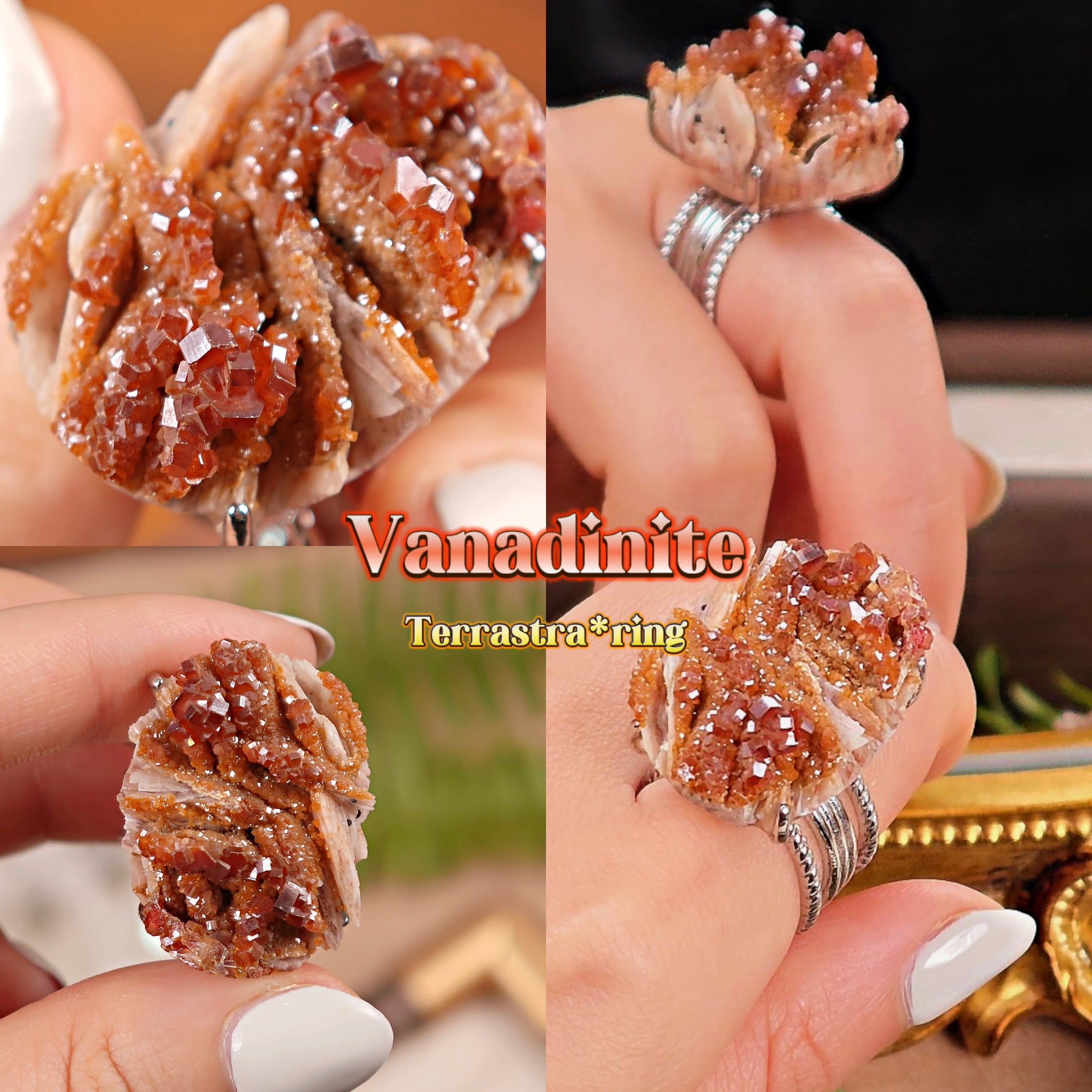 Raw Vanadinite Adjustable Ring – Natural Mineral Stone Ring, Handmade One of a Kind Jewelry-011