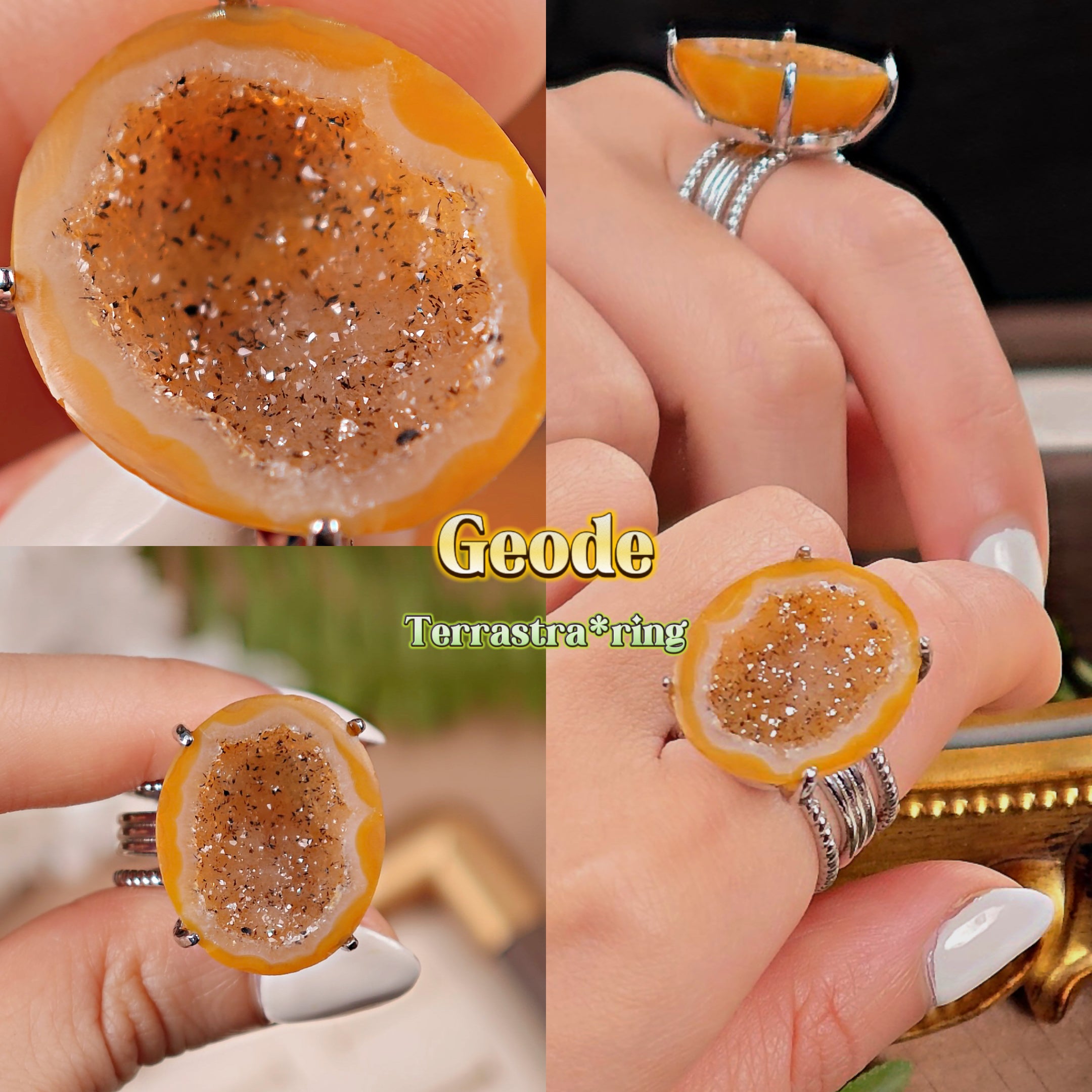 Raw geode Adjustable Ring – Natural Mineral Stone Ring, Handmade One of a Kind Jewelry-010