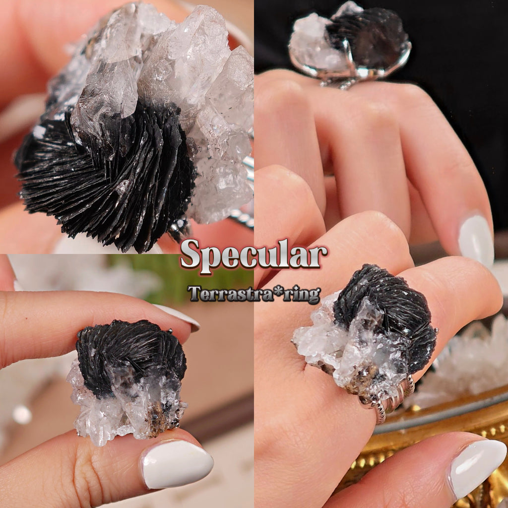 Raw specular Adjustable Ring – Natural Mineral Stone Ring, Handmade One of a Kind Jewelry-009