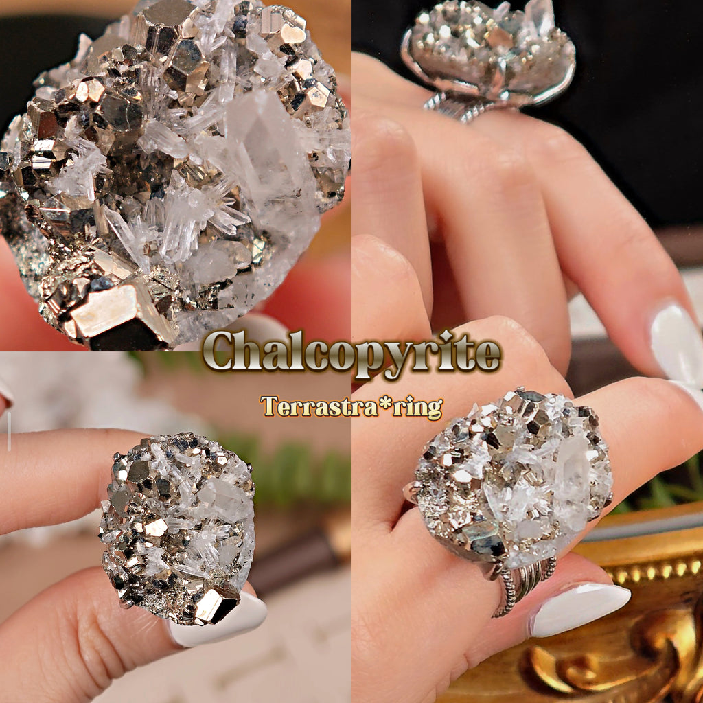 Raw Chalcopyrite Adjustable Ring – Natural Mineral Stone Ring, Handmade One of a Kind Jewelry-005
