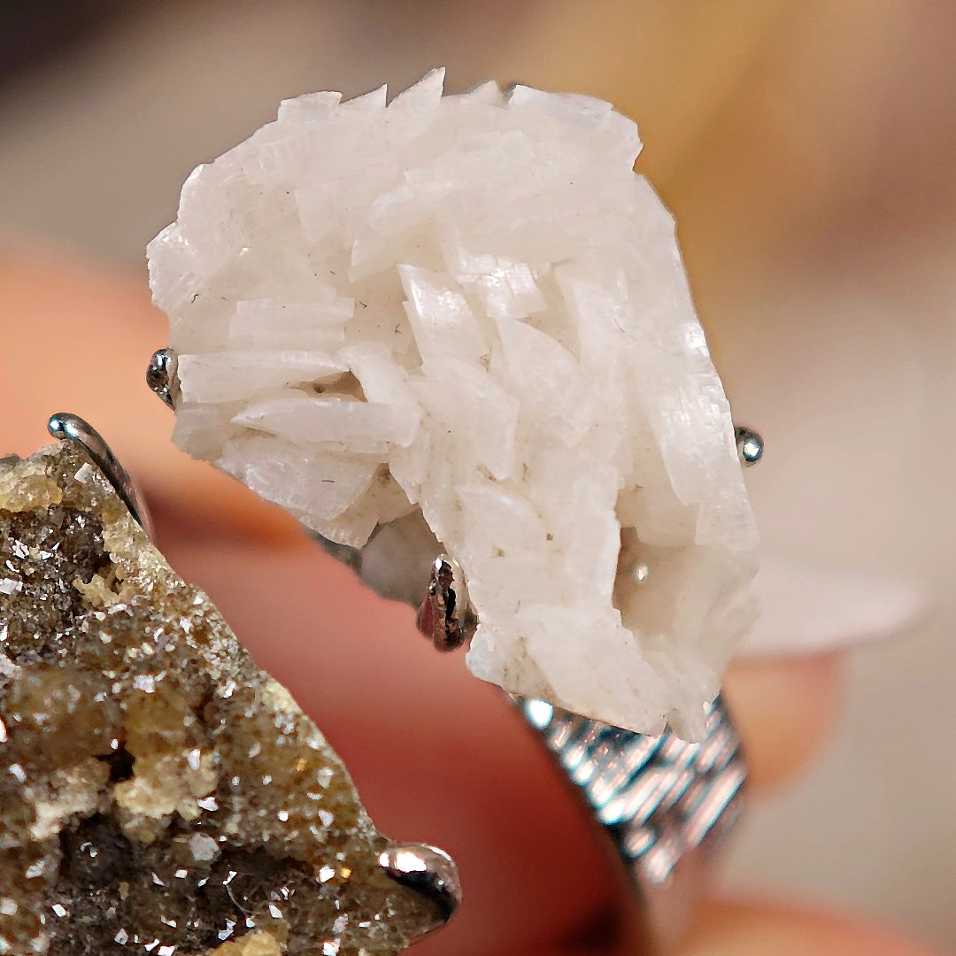 Raw Andradite × Calcite Adjustable Ring – Natural Mineral Stone Ring, Handmade One of a Kind Jewelry-029