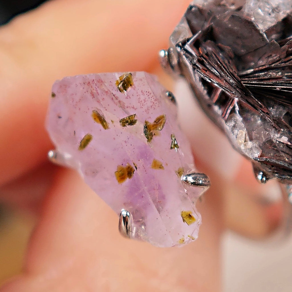 Raw Garden Quartz&specular Adjustable Ring – Natural Mineral Stone Ring, Handmade One of a Kind Jewelry-033