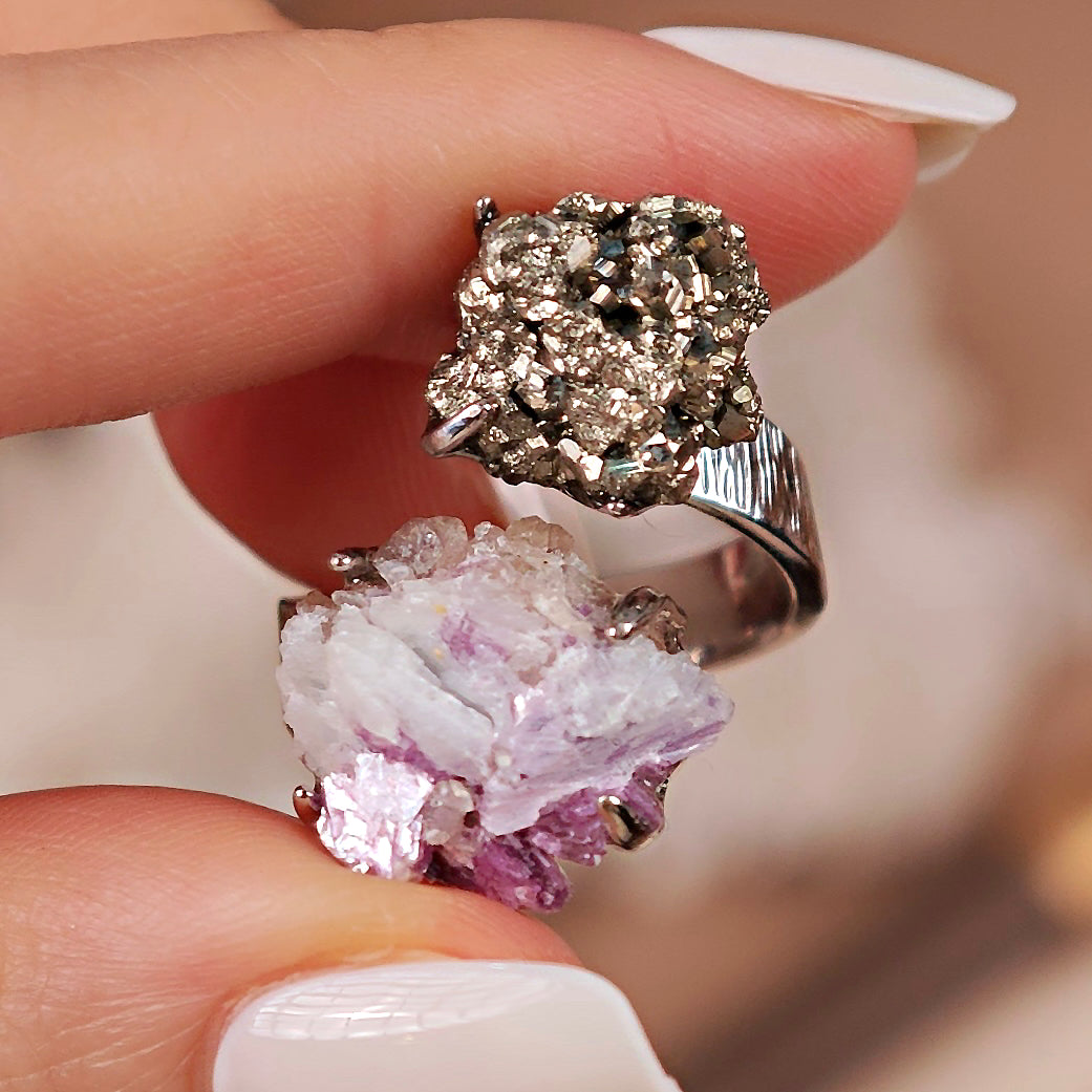 Raw Chalcopyrite&Phosphosiderite Adjustable Ring – Natural Mineral Stone Ring, Handmade One of a Kind Jewelry-034