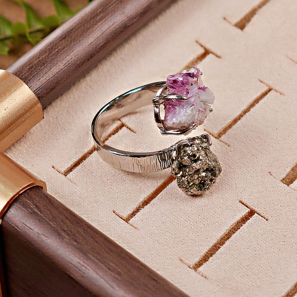 Raw Chalcopyrite&Phosphosiderite Adjustable Ring – Natural Mineral Stone Ring, Handmade One of a Kind Jewelry-034