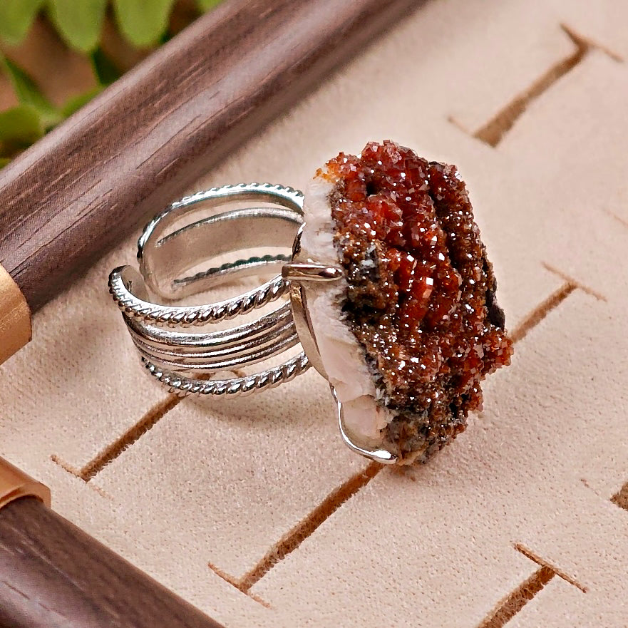 Raw Vanadinite Adjustable Ring – Natural Mineral Stone Ring, Handmade One of a Kind Jewelry-001
