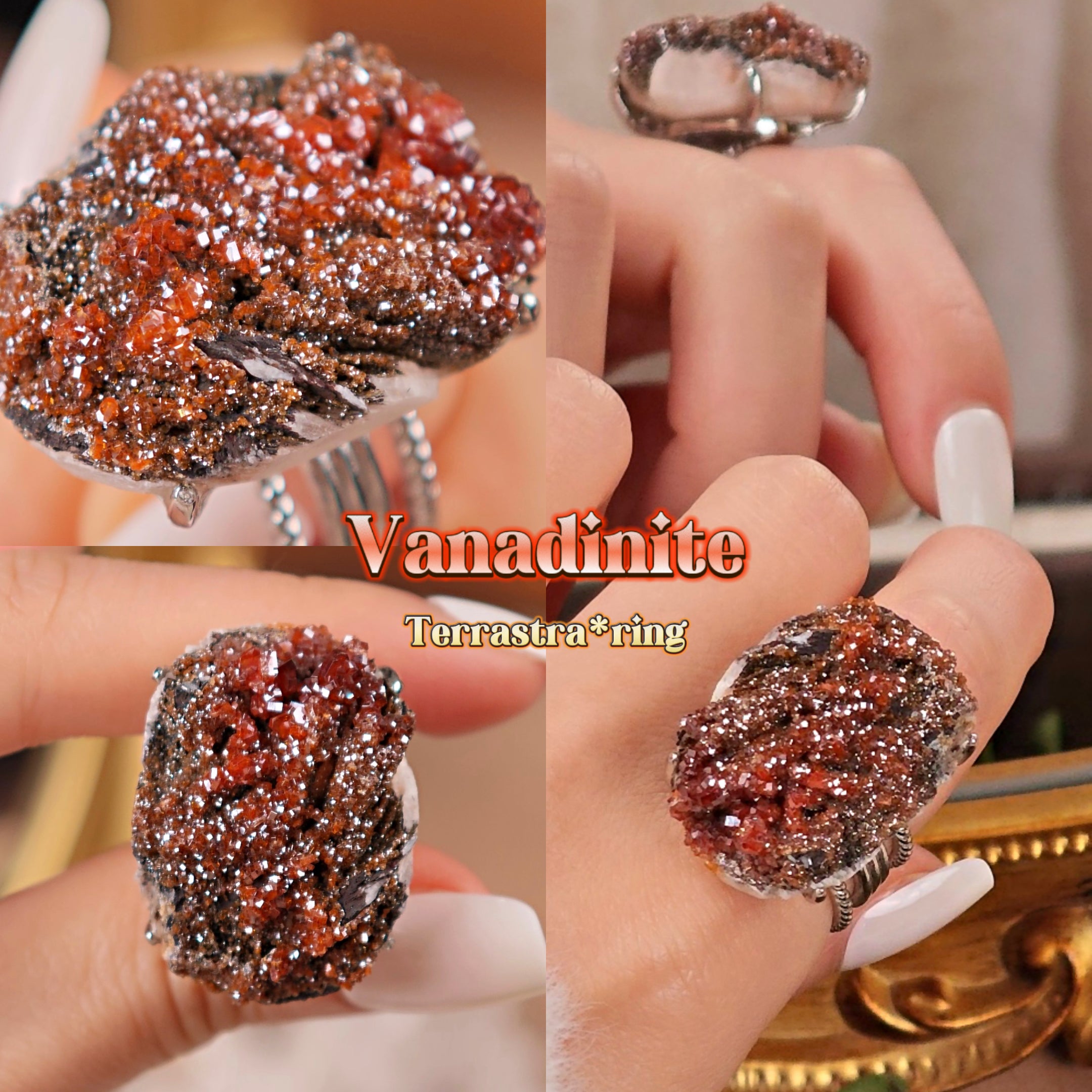 Raw Vanadinite Adjustable Ring – Natural Mineral Stone Ring, Handmade One of a Kind Jewelry-001