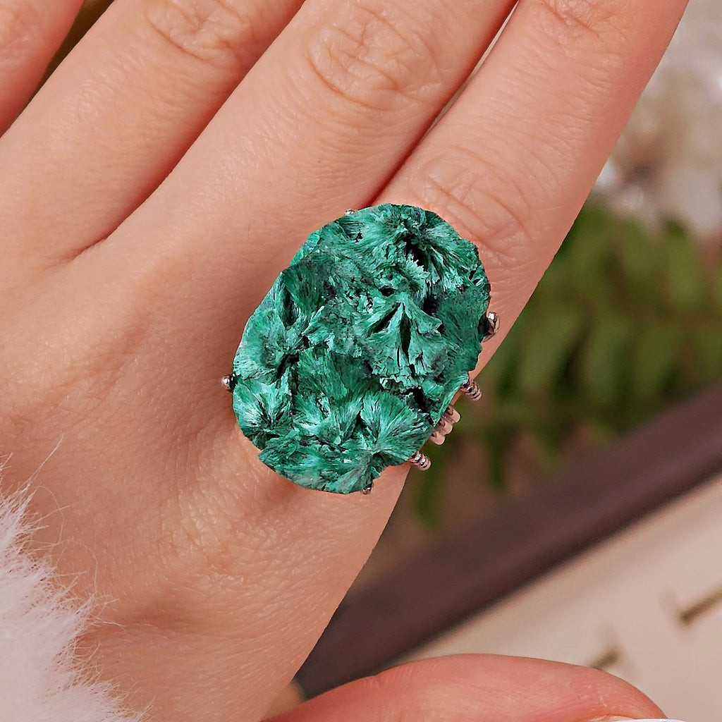 Raw Malachite Adjustable Ring – Natural Mineral Stone Ring, Handmade One of a Kind Jewelry-036