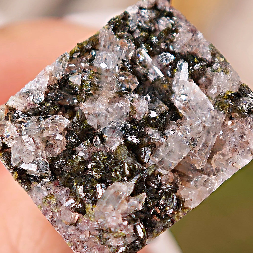 Raw Epidote&Crystal Adjustable Ring – Natural Mineral Stone Ring, Handmade One of a Kind Jewelry-038