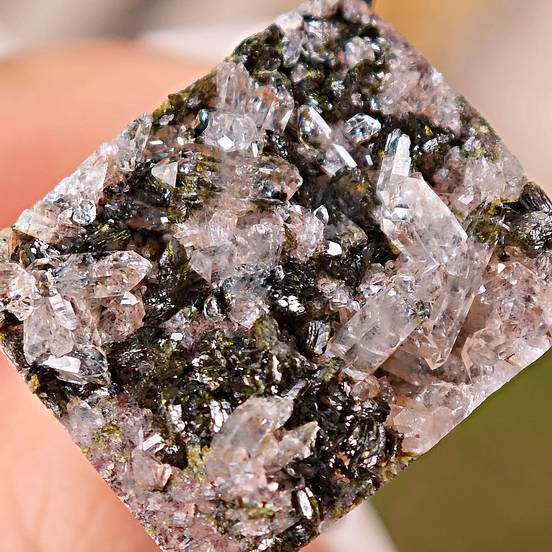 Raw Epidote&Crystal Adjustable Ring – Natural Mineral Stone Ring, Handmade One of a Kind Jewelry-038