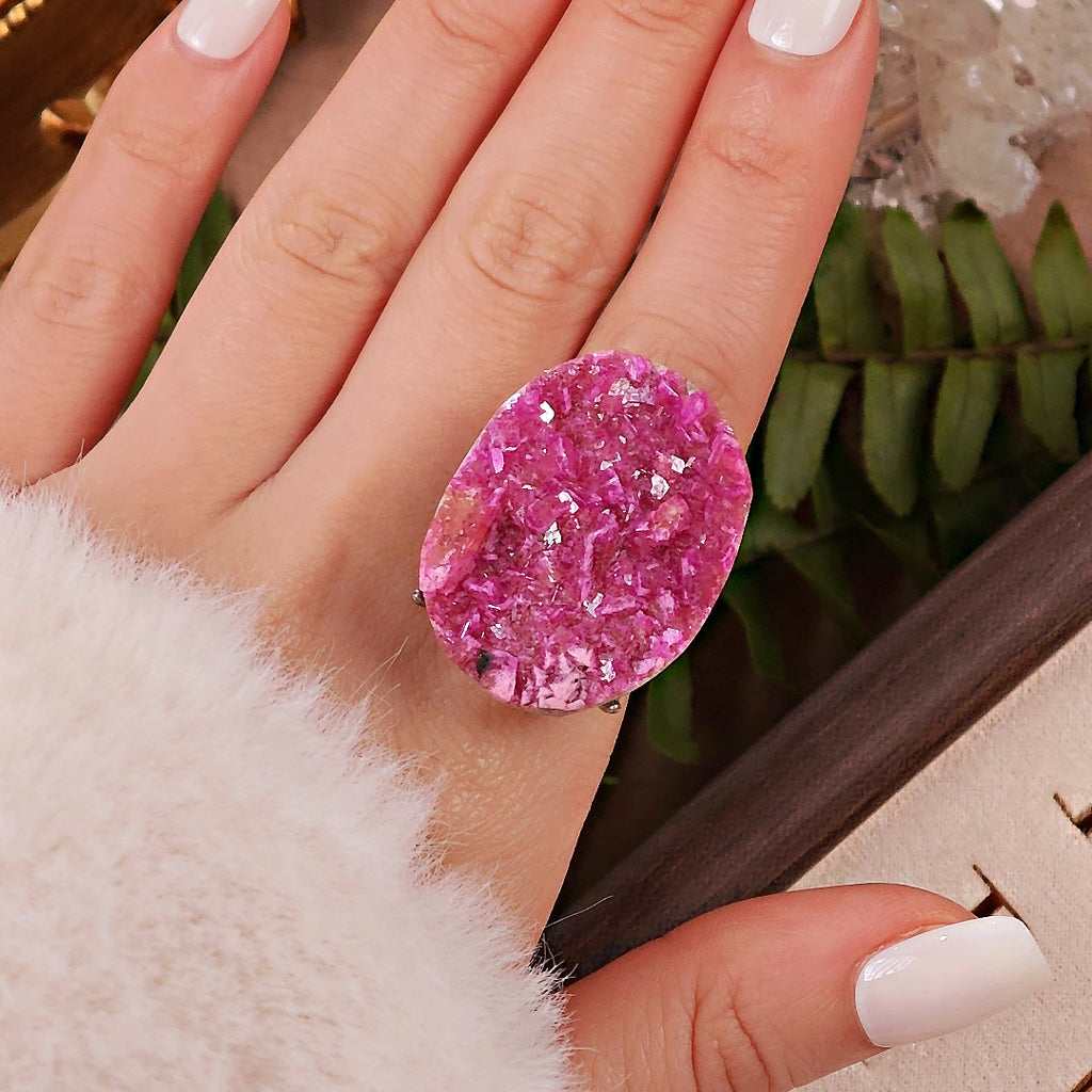 Raw Cobaltoan Calcite Adjustable Ring – Natural Mineral Stone Ring, Handmade One of a Kind Jewelry-039