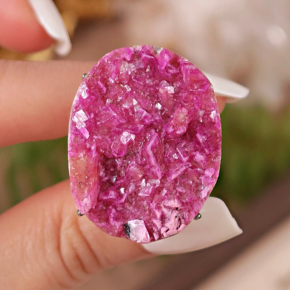 Raw Cobaltoan Calcite Adjustable Ring – Natural Mineral Stone Ring, Handmade One of a Kind Jewelry-039