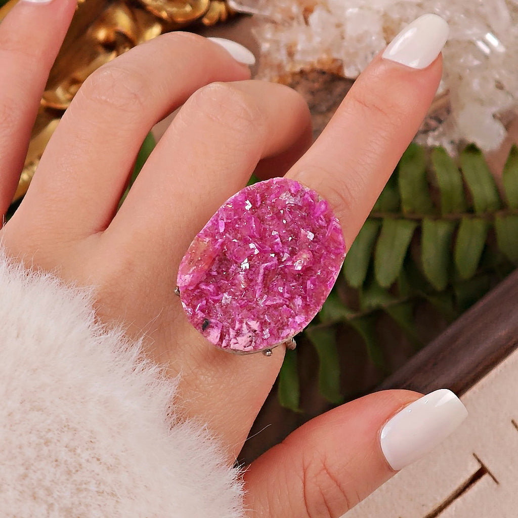 Raw Cobaltoan Calcite Adjustable Ring – Natural Mineral Stone Ring, Handmade One of a Kind Jewelry-039