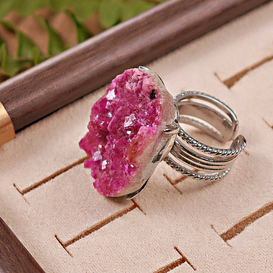 Raw Cobaltoan Calcite Adjustable Ring – Natural Mineral Stone Ring, Handmade One of a Kind Jewelry-039