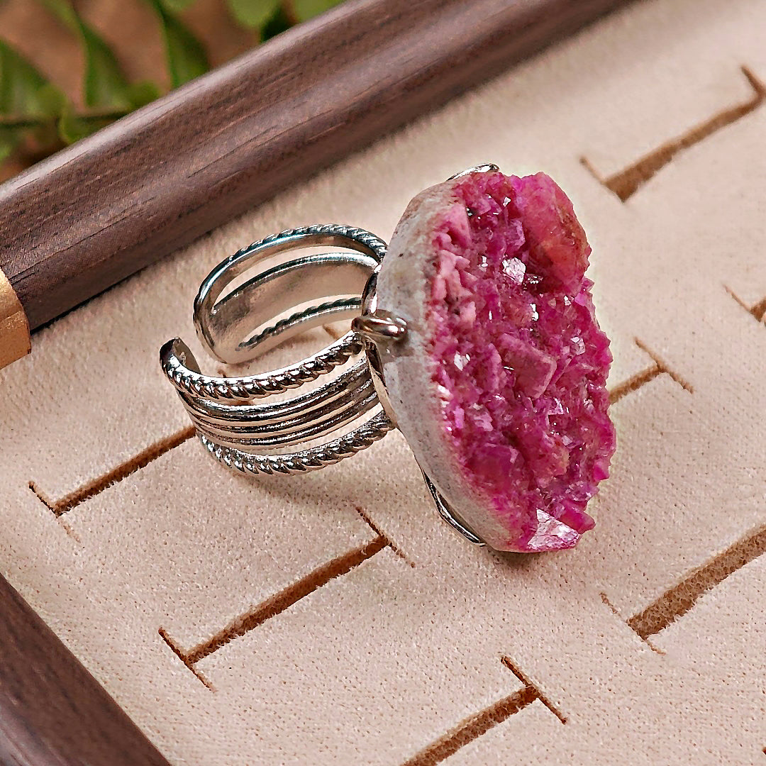 Raw Cobaltoan Calcite Adjustable Ring – Natural Mineral Stone Ring, Handmade One of a Kind Jewelry-039