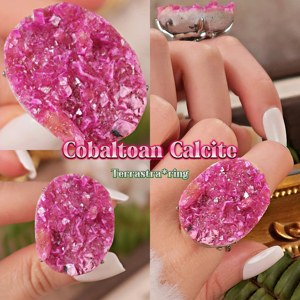 Raw Cobaltoan Calcite Adjustable Ring – Natural Mineral Stone Ring, Handmade One of a Kind Jewelry-039