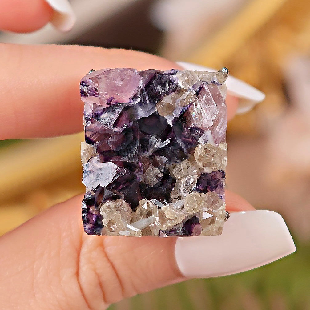 Raw Phantom Fluorite Adjustable Ring – Natural Mineral Stone Ring, Handmade One of a Kind Jewelry-041