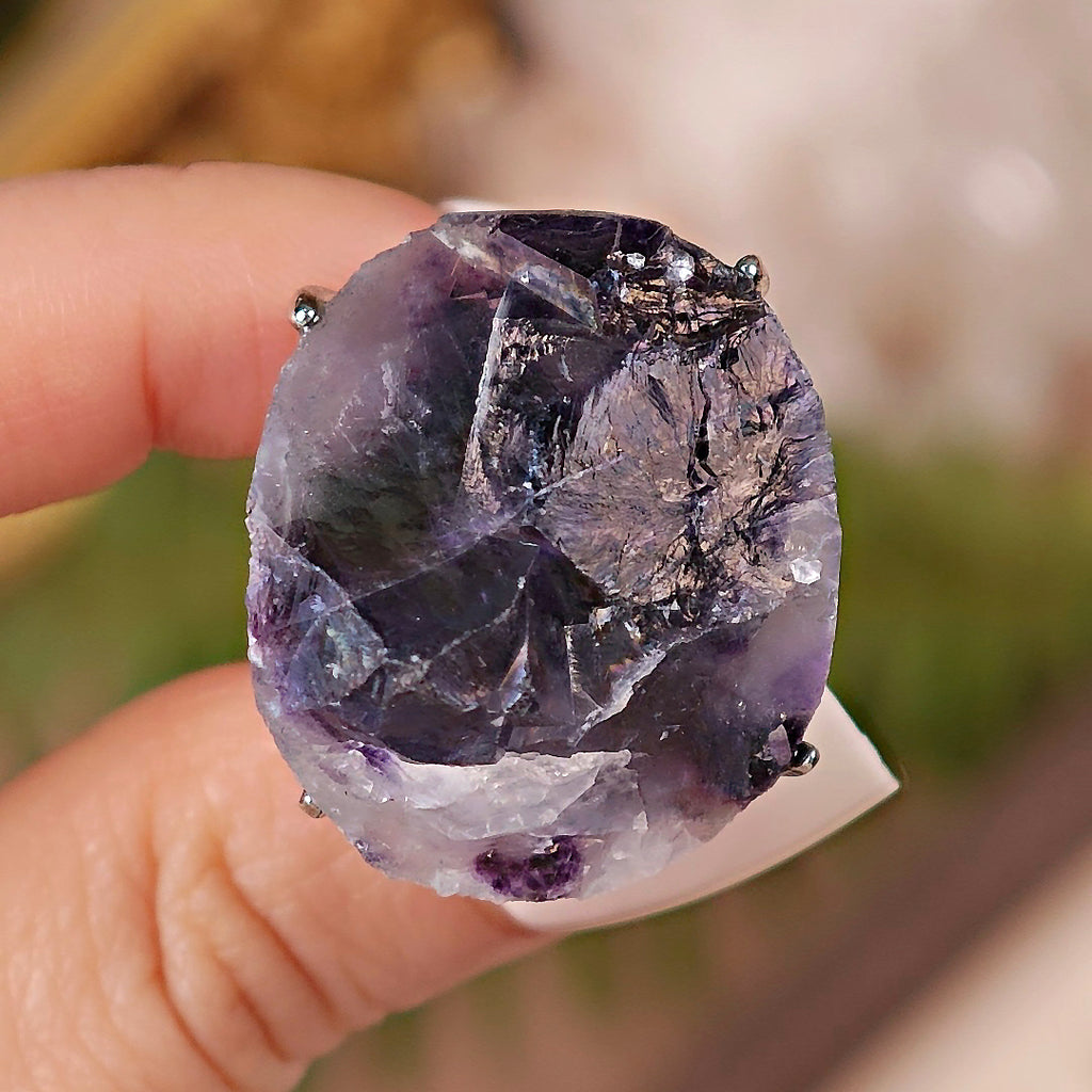 Raw Phantom Fluorite Adjustable Ring – Natural Mineral Stone Ring, Handmade One of a Kind Jewelry-042