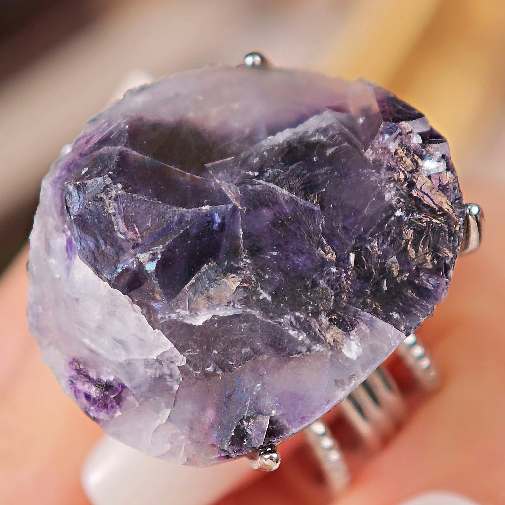 Raw Phantom Fluorite Adjustable Ring – Natural Mineral Stone Ring, Handmade One of a Kind Jewelry-042