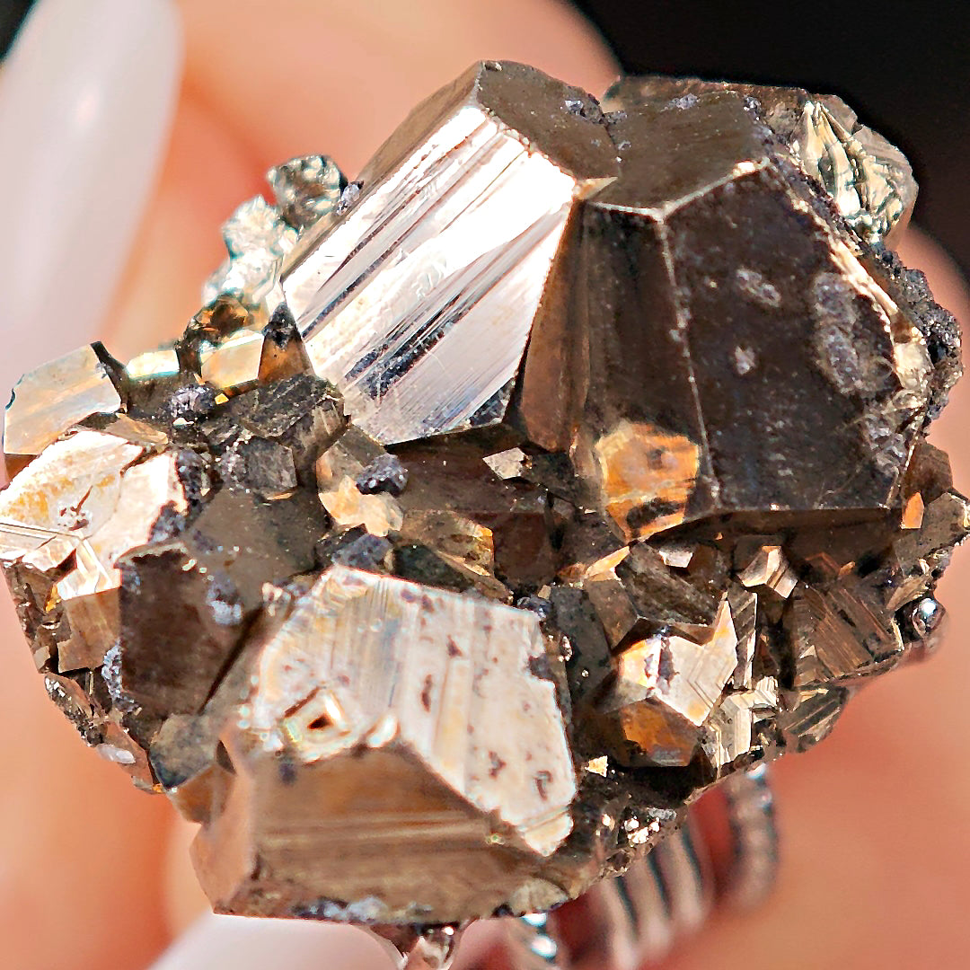 Raw Chalcopyrite Adjustable Ring – Natural Mineral Stone Ring, Handmade One of a Kind Jewelry-043