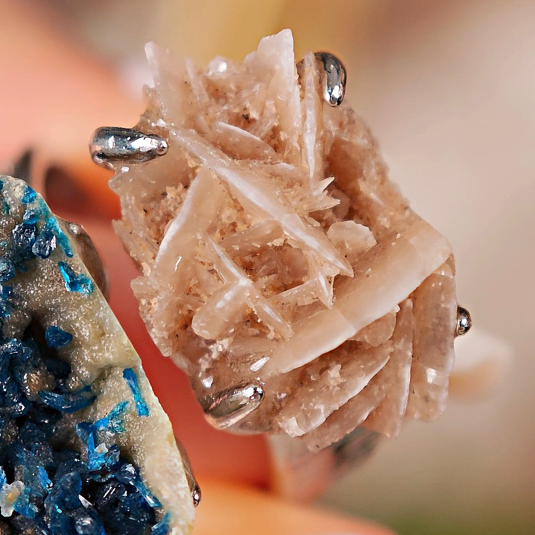 Raw Veszelyite&Desert Rose Stone Adjustable Ring – Natural Mineral Stone Ring, Handmade One of a Kind Jewelry-046