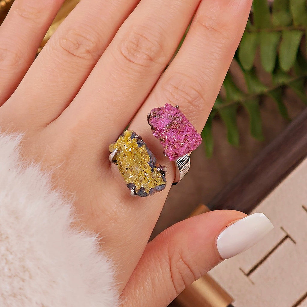 Raw Pyromorphite&Corundum Adjustable Ring – Natural Mineral Stone Ring, Handmade One of a Kind Jewelry-049