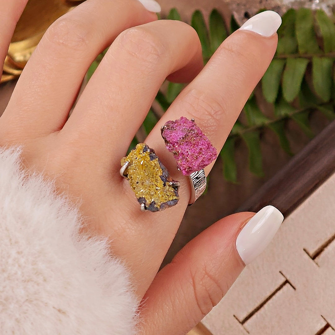 Raw Pyromorphite&Corundum Adjustable Ring – Natural Mineral Stone Ring, Handmade One of a Kind Jewelry-049