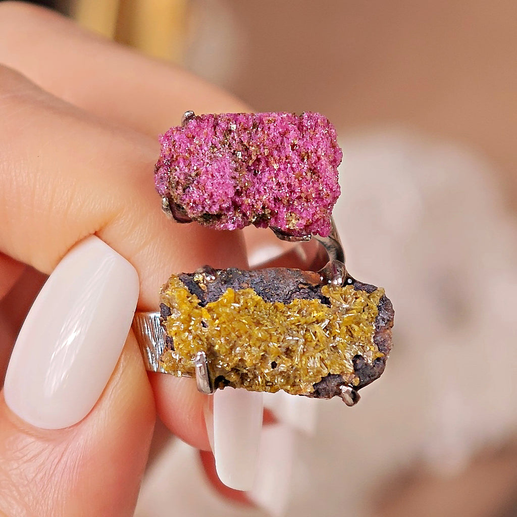 Raw Pyromorphite&Corundum Adjustable Ring – Natural Mineral Stone Ring, Handmade One of a Kind Jewelry-049