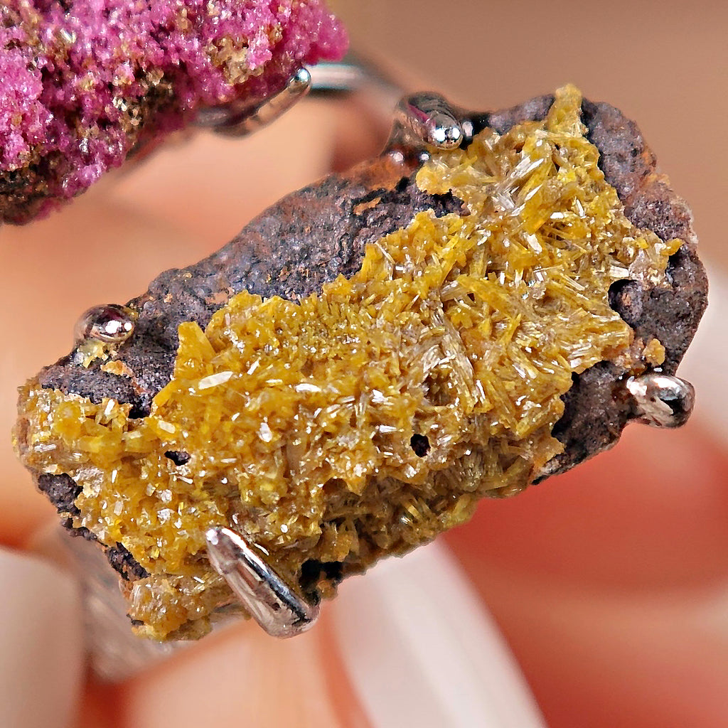 Raw Pyromorphite&Corundum Adjustable Ring – Natural Mineral Stone Ring, Handmade One of a Kind Jewelry-049