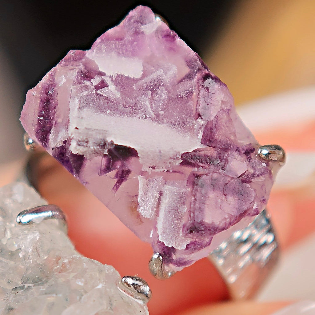 Raw Phantom Fluorite&Green Fluorite Adjustable Ring – Natural Mineral Stone Ring, Handmade One of a Kind Jewelry-051