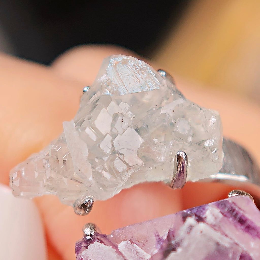 Raw Phantom Fluorite&Green Fluorite Adjustable Ring – Natural Mineral Stone Ring, Handmade One of a Kind Jewelry-051