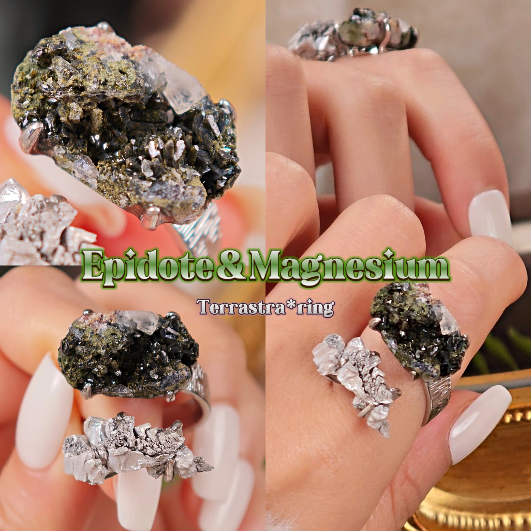 Raw Magnesium&Epidote Adjustable Ring – Natural Mineral Stone Ring, Handmade One of a Kind Jewelry-052