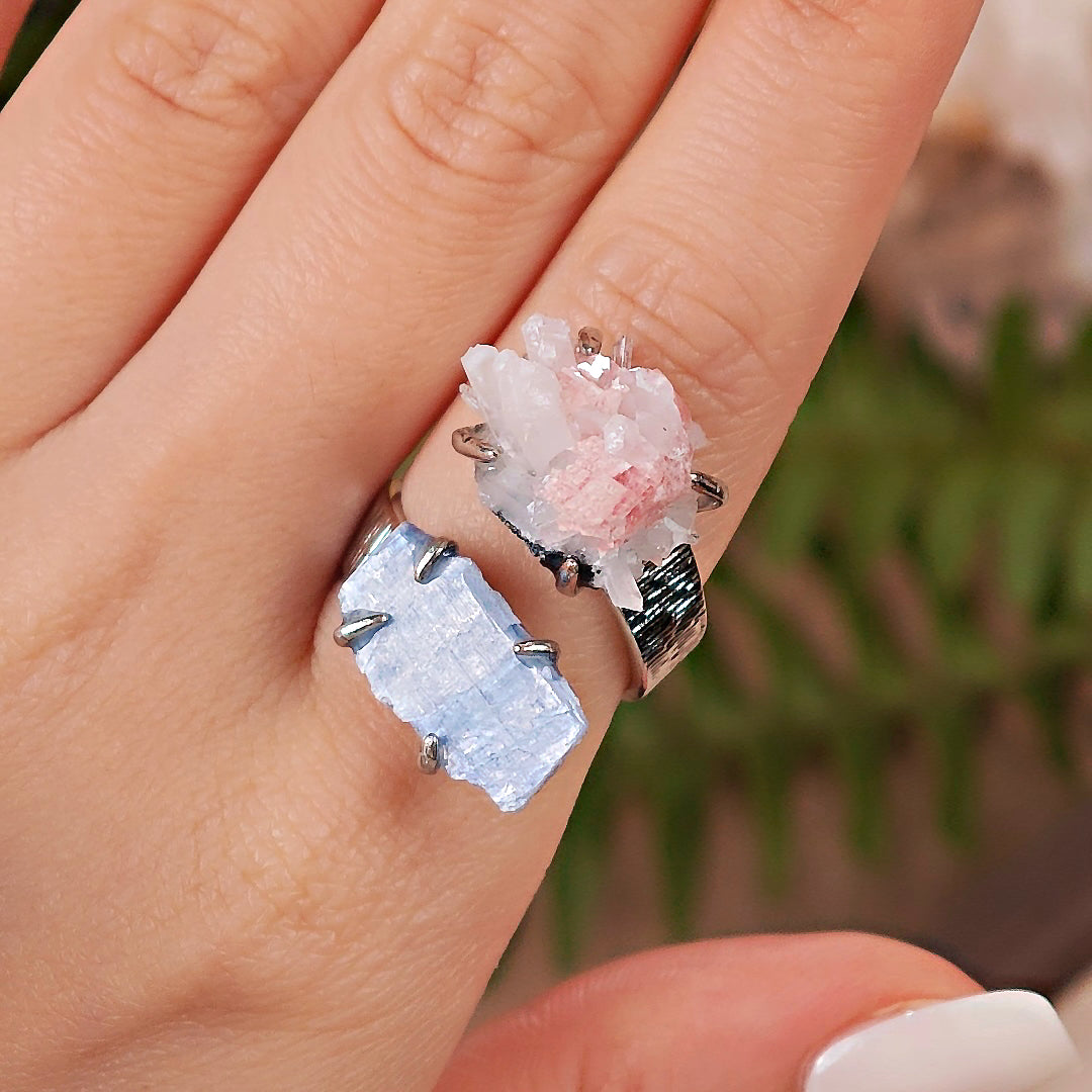 Raw Purpurite&kyanite Adjustable Ring – Natural Mineral Stone Ring, Handmade One of a Kind Jewelry-053