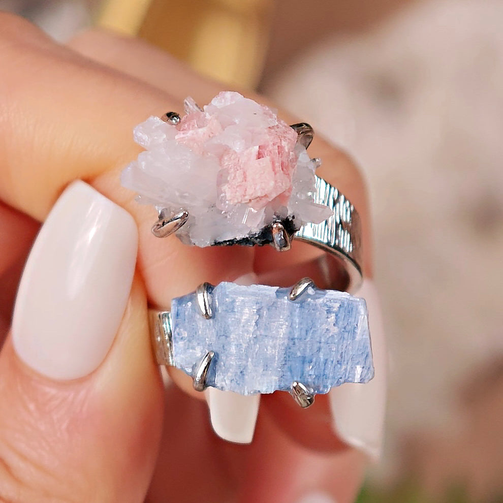 Raw Purpurite&kyanite Adjustable Ring – Natural Mineral Stone Ring, Handmade One of a Kind Jewelry-053