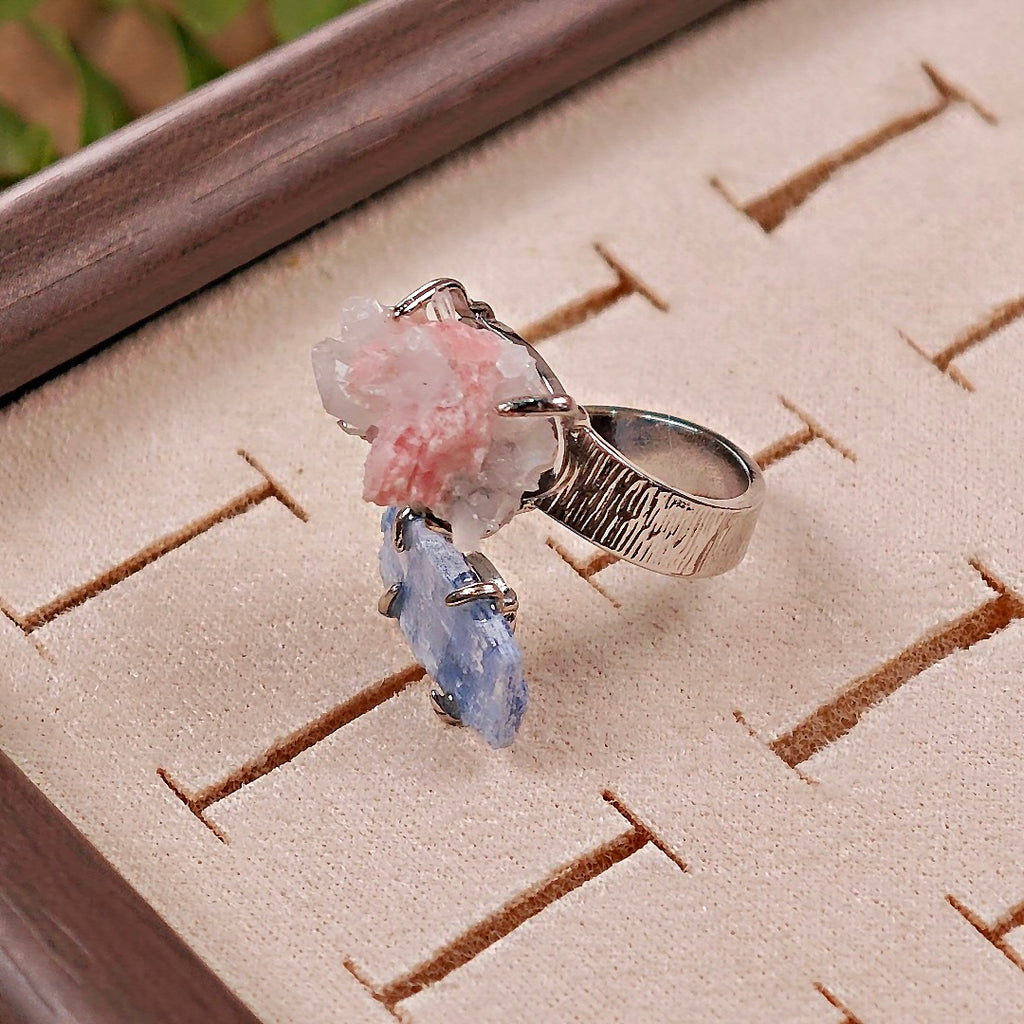 Raw Purpurite&kyanite Adjustable Ring – Natural Mineral Stone Ring, Handmade One of a Kind Jewelry-053