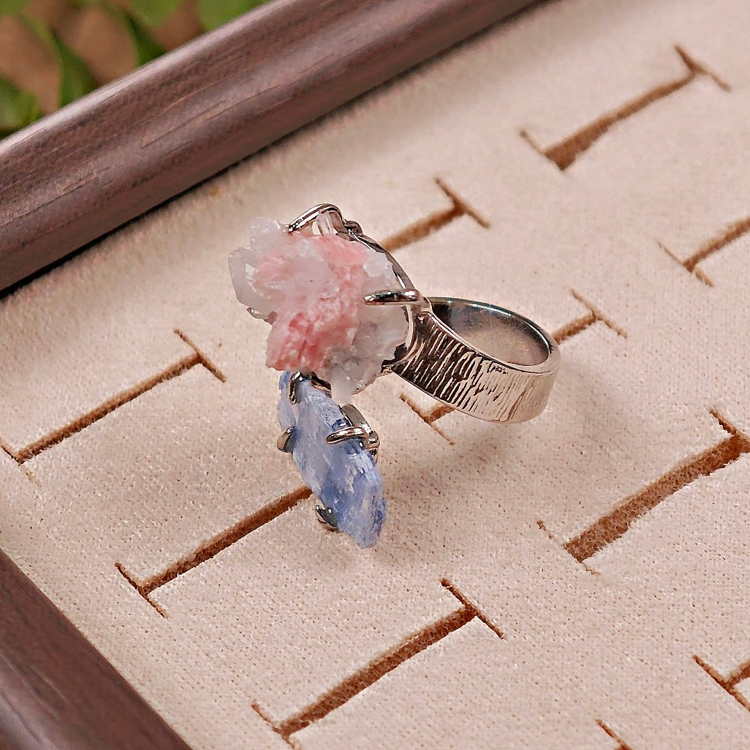 Raw Purpurite&kyanite Adjustable Ring – Natural Mineral Stone Ring, Handmade One of a Kind Jewelry-053