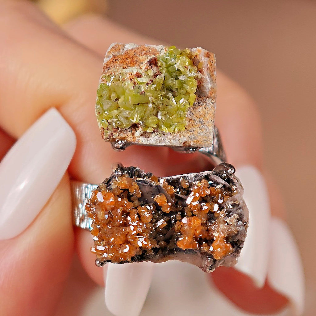 Raw Pyromorphite&Vanadinite Adjustable Ring – Natural Mineral Stone Ring, Handmade One of a Kind Jewelry-054