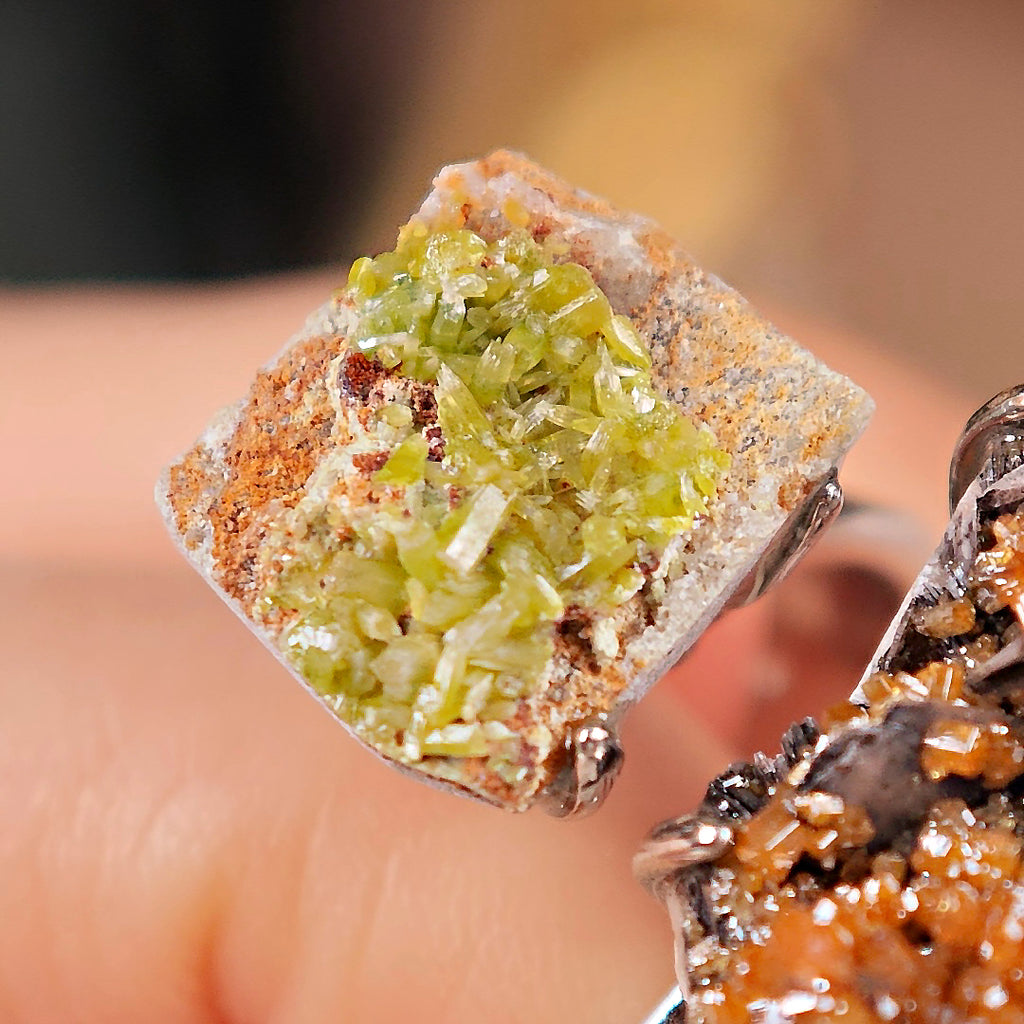 Raw Pyromorphite&Vanadinite Adjustable Ring – Natural Mineral Stone Ring, Handmade One of a Kind Jewelry-054