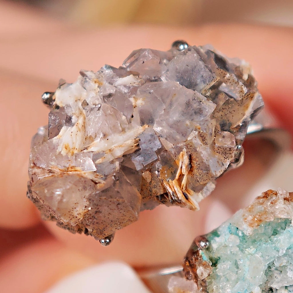 Raw Gibbsite&Barite Adjustable Ring – Natural Mineral Stone Ring, Handmade One of a Kind Jewelry-055