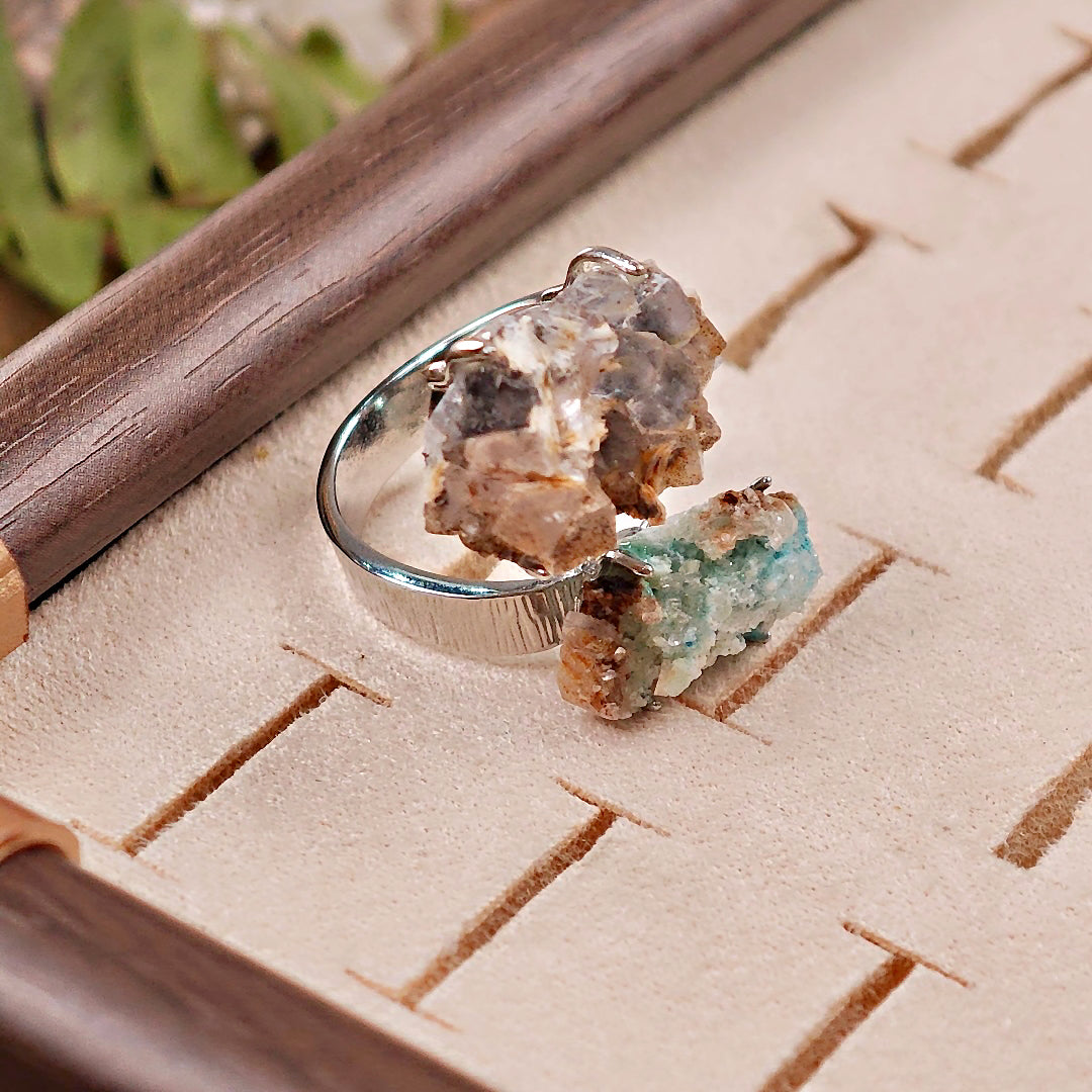 Raw Gibbsite&Barite Adjustable Ring – Natural Mineral Stone Ring, Handmade One of a Kind Jewelry-055