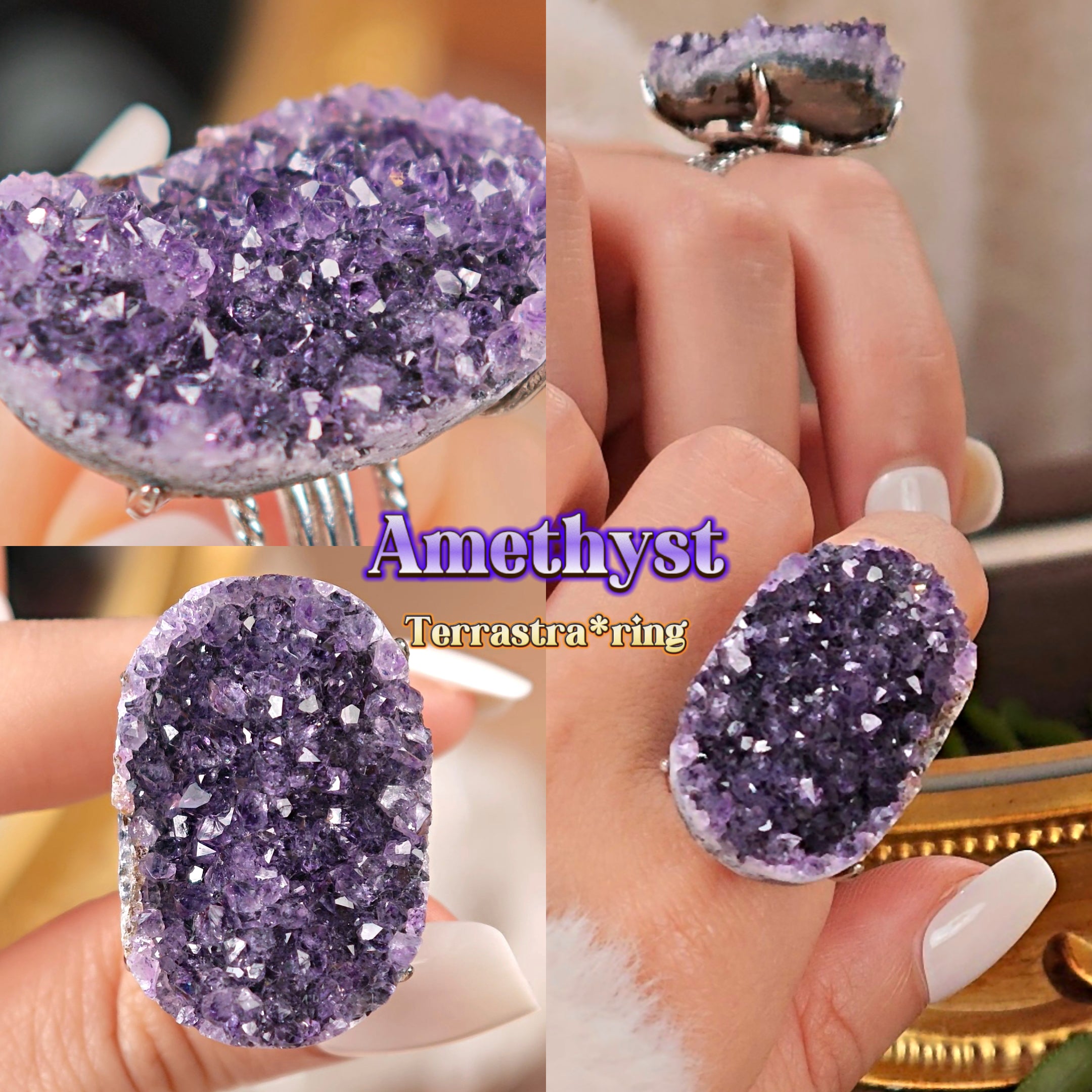 Raw Amethyst Adjustable Ring – Natural Mineral Stone Ring, Handmade One of a Kind Jewelry-060