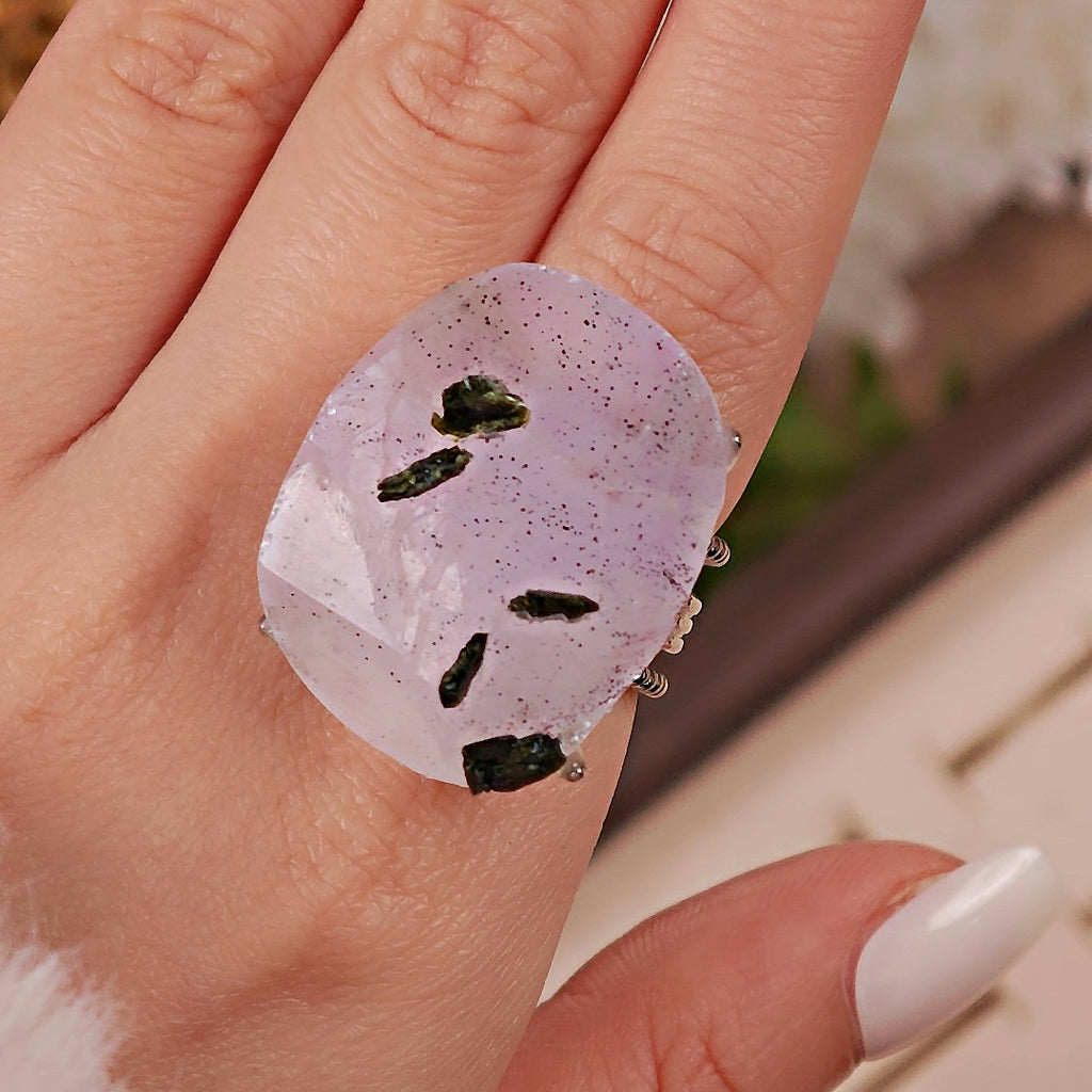 Raw Garden Quartz Adjustable Ring – Natural Mineral Stone Ring, Handmade One of a Kind Jewelry-062