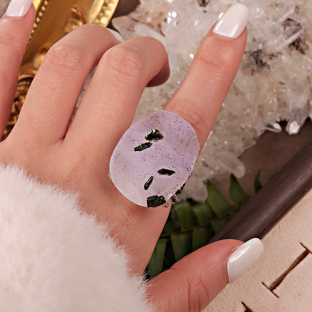 Raw Garden Quartz Adjustable Ring – Natural Mineral Stone Ring, Handmade One of a Kind Jewelry-062